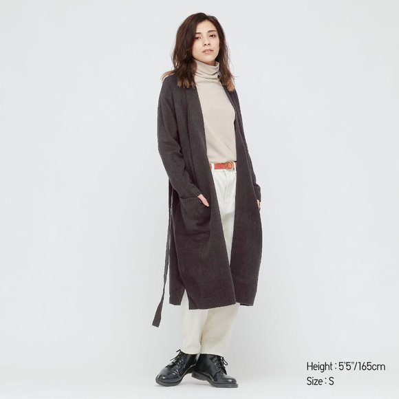 SOUFFLÉ YARN BELTED LONG KNITTED COAT - Picture 3 of 5